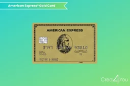 Imagem do American Express Gold Card em destaque sobre fundo colorido.