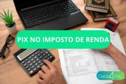 Pessoa preenchendo declaração de imposto de renda com destaque para Pix no imposto de renda.