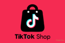 Logotipo da TikTok Shop em fundo rosa, com o ícone do TikTok dentro de uma sacola preta representando o comércio eletrônico da plataforma.