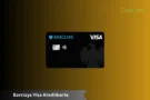 Schwarze Barclays Visa Kreditkarte mit Chip und kontaktloser Bezahlfunktion.
