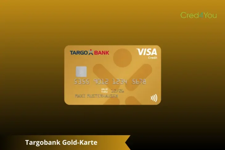 Die Abbildung zeigt die TARGOBANK Gold-Karte – eine goldfarbene Visa-Kreditkarte mit modernem Design, platziert vor einem dezenten gold-braunen Hintergrund. Unten im Bild steht der Schriftzug „TARGOBANK Gold-Karte“ in Weiß, während das Logo von harbor dezent in der oberen rechten Ecke erscheint. Das Motiv betont den hochwertigen und eleganten Charakter der Karte.