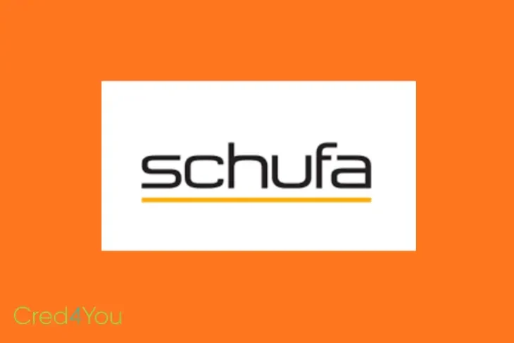 SCHUFA Logo auf orangem Hintergrund, der Schriftzug „schufa“ in Schwarz mit gelber Linie darunter.